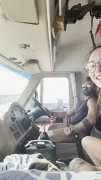 The truck drivers liked the free show while waiting in traffic